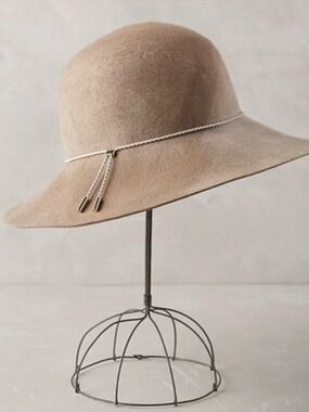 Eugenia Kim Wide Brim Wool Hat in Beige with Chain Accent
